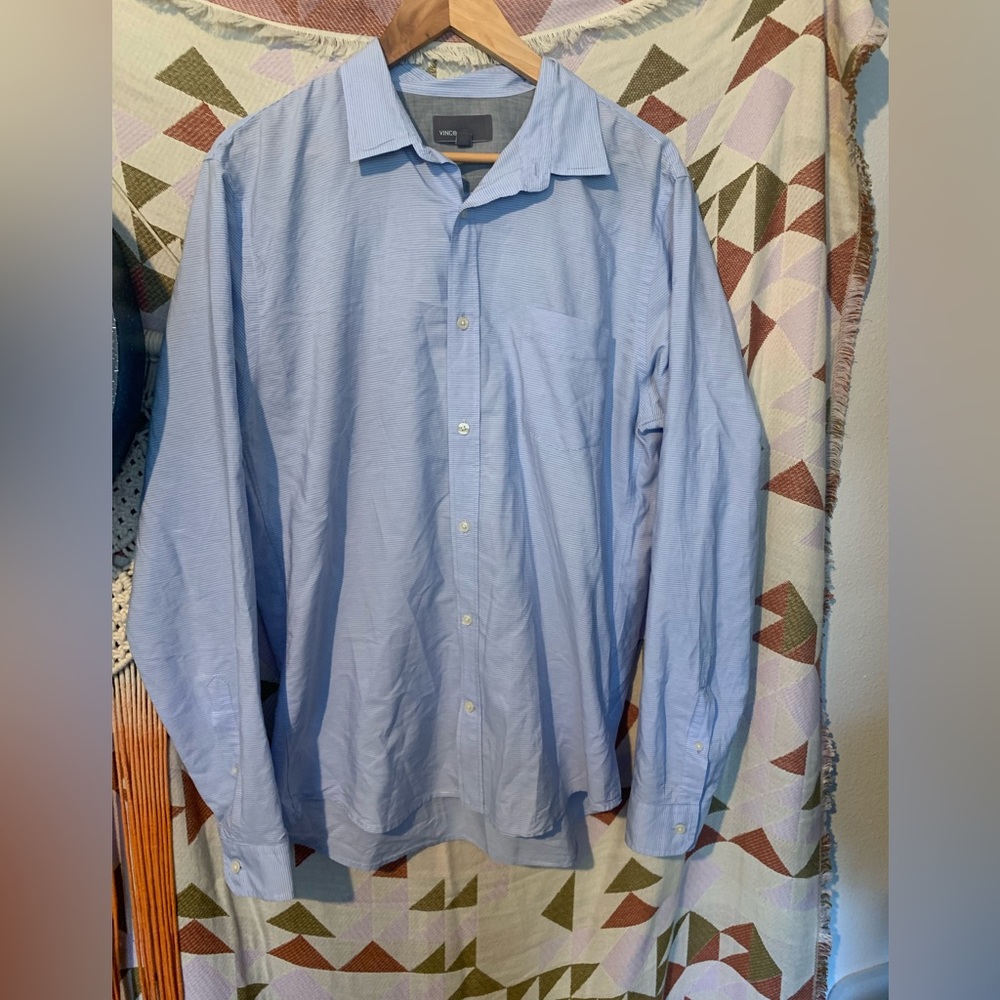 Vince Mens Top Size Large Buttton Up Shirt Blue Stripe Cotton Long Sleeve